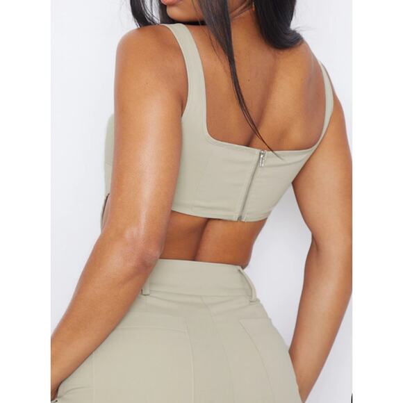 Pretty Little Things Stone Twill Dip Hem Structured Cargo Corset Pant Set Size 6 - Picture 3 of 10